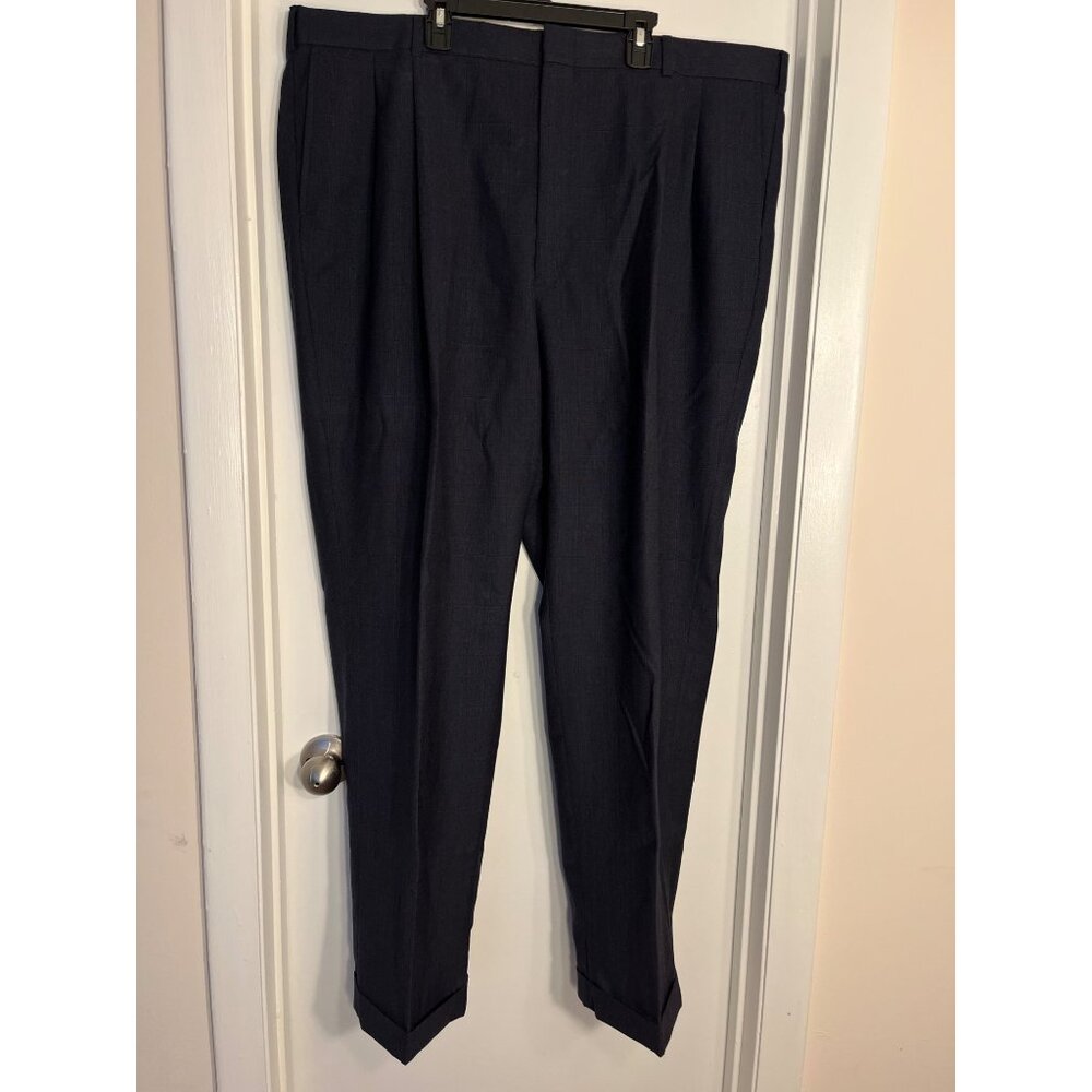 Vintage Mens 44W 30L Navy Pleated Wool Dress Pants By Unspecified Brand